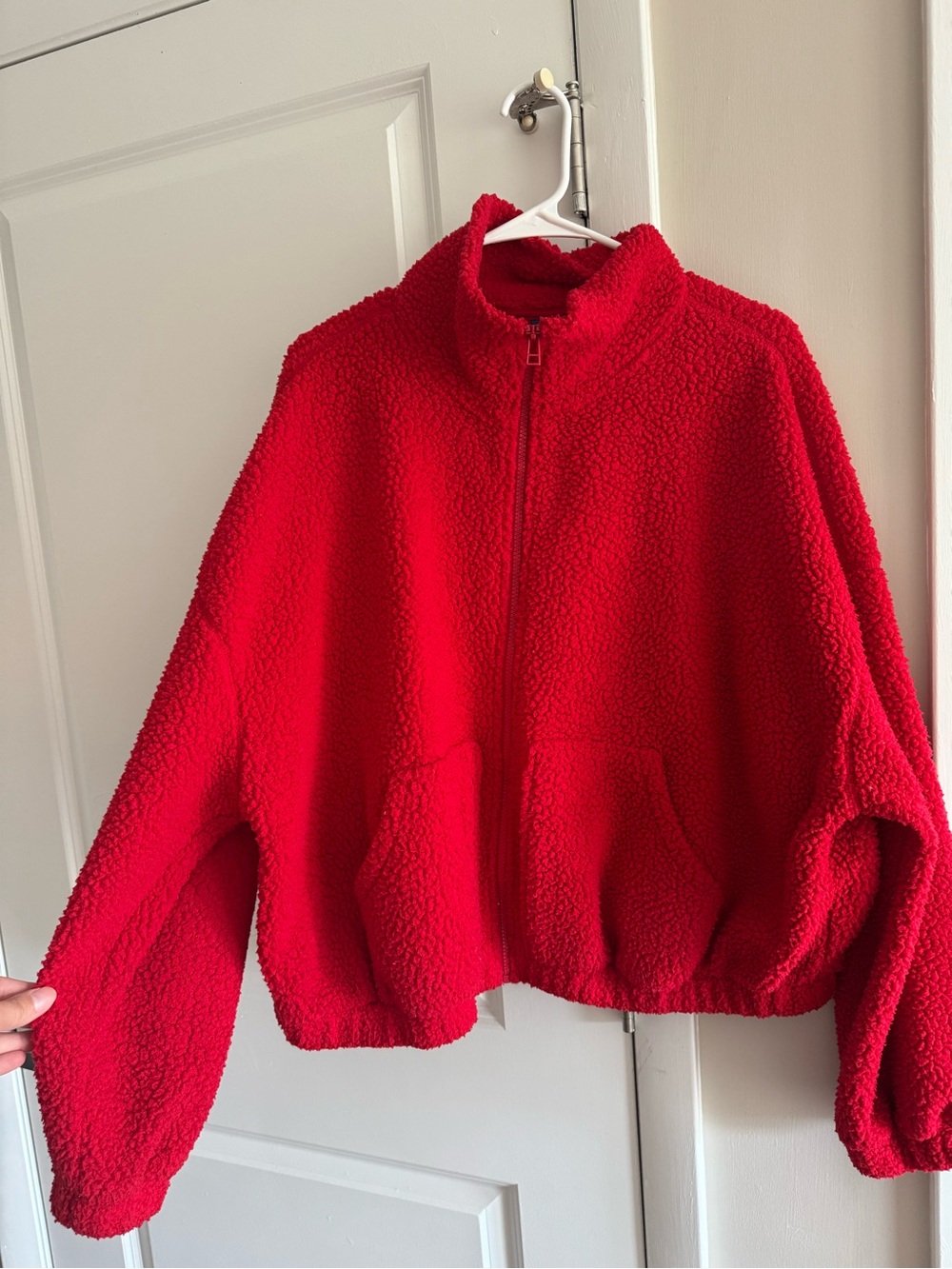 Old Navy Bright Red Teddy Sherpa Zip Jacket